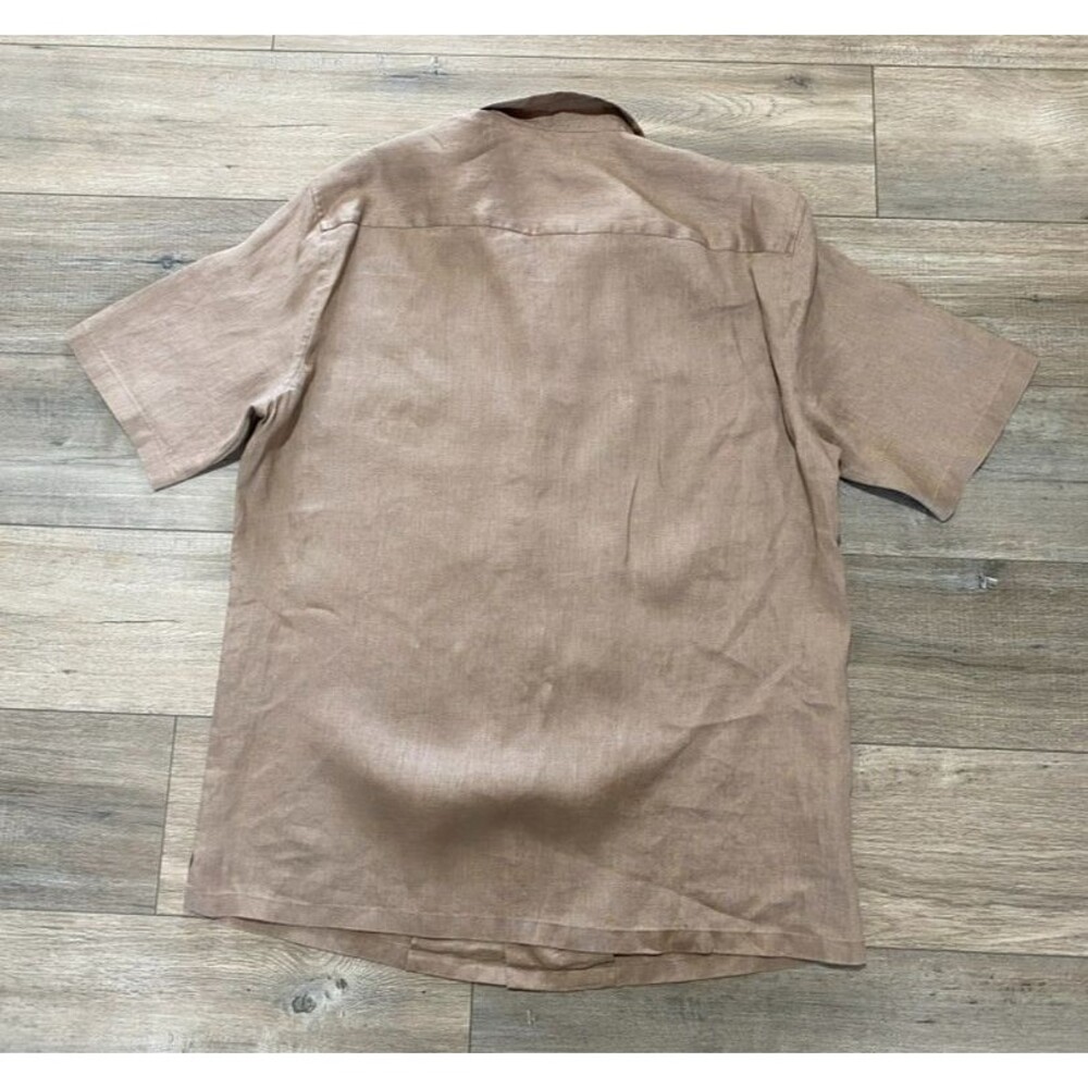 Theory Daze 100% Linen Button Down Shirt Men's M Short Sleeve Blue Camp Collar - Picture 7 of 8
